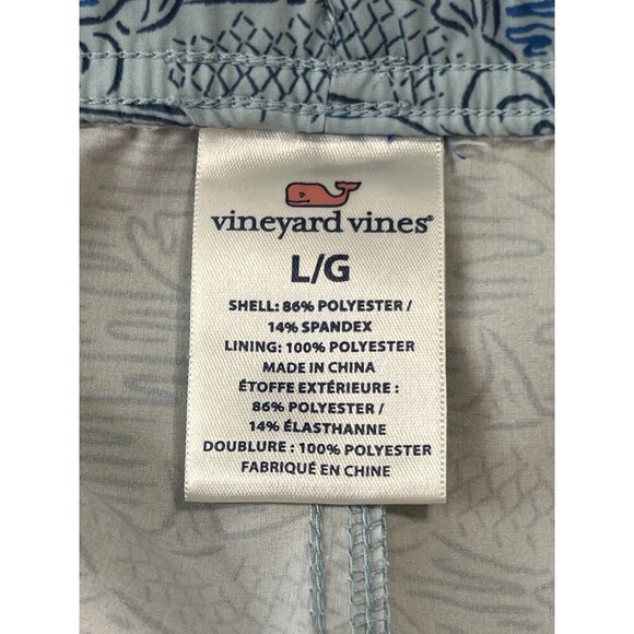 Vineyard Vines Blue Fish Swim Trunks Men's Size Large Logo Tie Waist - Picture 6 of 8